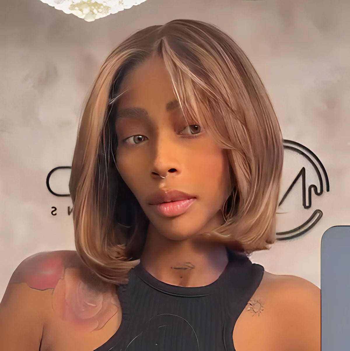 613 Blonde Highlight With Brown Layered Wave Bob Lace Wig