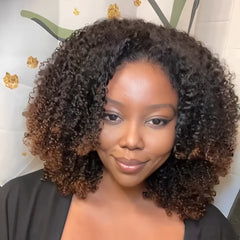 Trendy Curly Brown Highlight 13��4 Lace Frontal With 3C Hybrid Hairline Wig