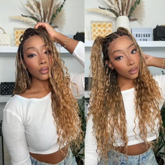 Tangleless Full Lace Bohemian Braided Curls Ombre Blonde Invisi Drawstring Wig