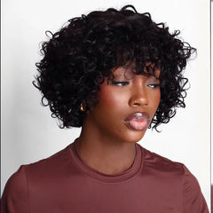 Put On ��� Go Glueless Short Bob Curly Lace Human Hair Wig