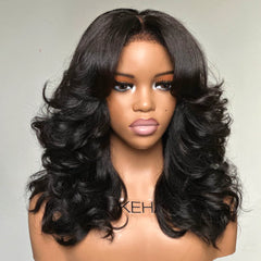 Put on & Go Layered Wavy Glueless HD Lace With Kinky Edges Wig