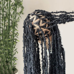 Full Lace Faux Locs Boho Curls Braided Invisi Drawstring Wig With Kinky Edges