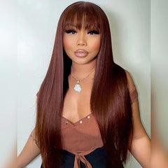 Put On & Go Reddish Brown Straight Glueless Wig With Bangs