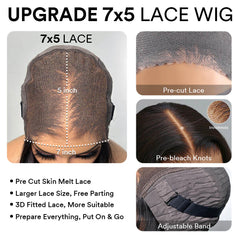 Put on & Go Short Wavy Bob Pre Cut HD Lace With Kinky Edges Wig