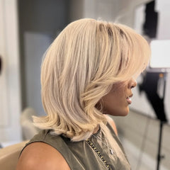 613 Ash Blonde Layered Cut Short Bob 5x5 Lace Wig With Bang