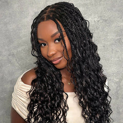 Fully Handmade Knotless Braid Glueless HD Lace Wig with Invisible Drawstring