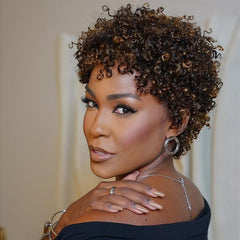 Glueless Light Blonde Highlights Afro Curls Short Curly Wig P2/27