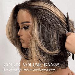 Honey Blonde Highlights Layered Wig with Face-Framing Bangs
