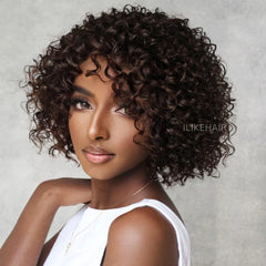 Glueless Short Curly African Bob Wigs Brown Human Hair Lace  Wig