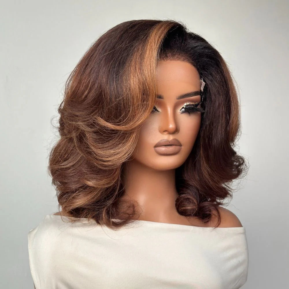 Ombre Golden Brown Blowout HD Lace Wig with Kinky Edges