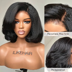 Put on & Go Side Part Short Layered Bob With Kinky Edges Wig
