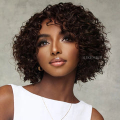 Glueless Short Curly African Bob Wigs Brown Human Hair Lace  Wig