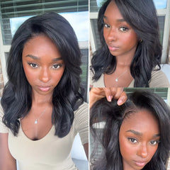 Kinky Straight Side Part Glueless Invisible Lace Front Wigs