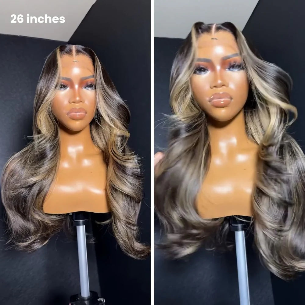 Ombre Highlight Blonde Layered Wavy Middle Part Lace Front Wig
