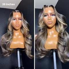 Ombre Highlight Blonde Layered Wavy Middle Part Lace Front Wig