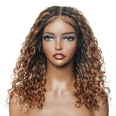 Honey Brown Flexi-fit Full Lace Boho Braided Short Wig With Invisi Drawstring