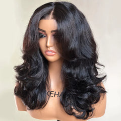 Put on & Go Inspired Layered Curtain Bangs Wavy Lace Closure Wig