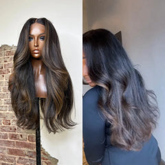 Body Wave With Blonde Highlight Layered Cut 5��5 Lace Closure Wig