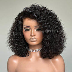 Fluffy Water Wave Natural Black 13x4 Lace Frontal Wig