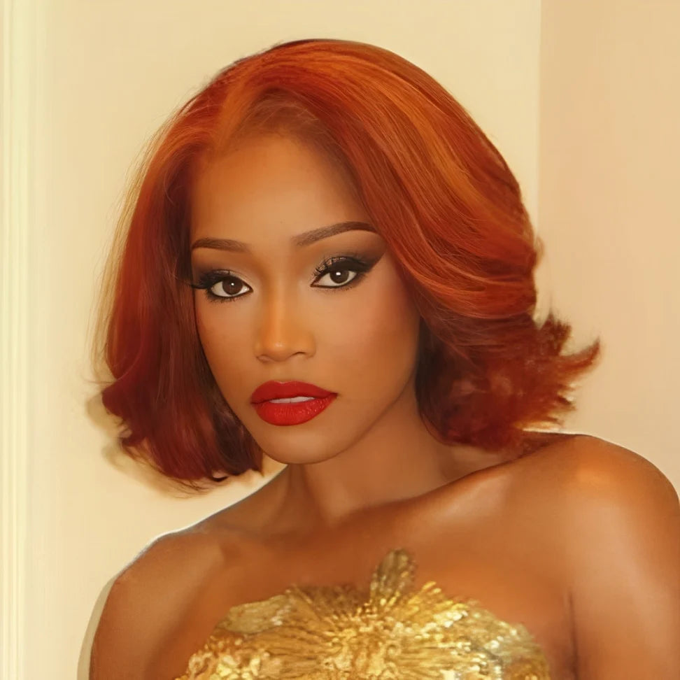 Reddish Brown Layered Cut Blowout Bob Wave 13x4 Lace Frontal Wig